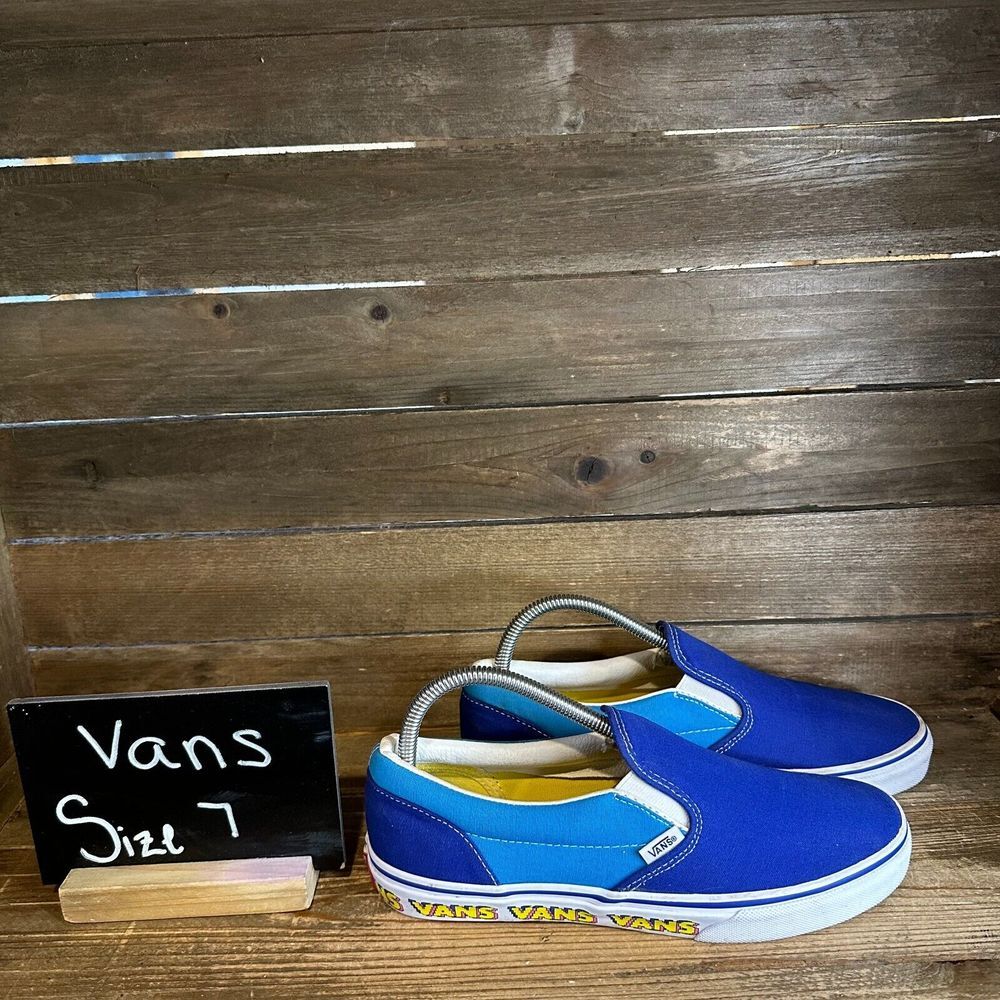 Kids Vans Classic Slip On Arcade Lo Gamer Blue Skate Sneakers Shoes Size 7 Y GUC